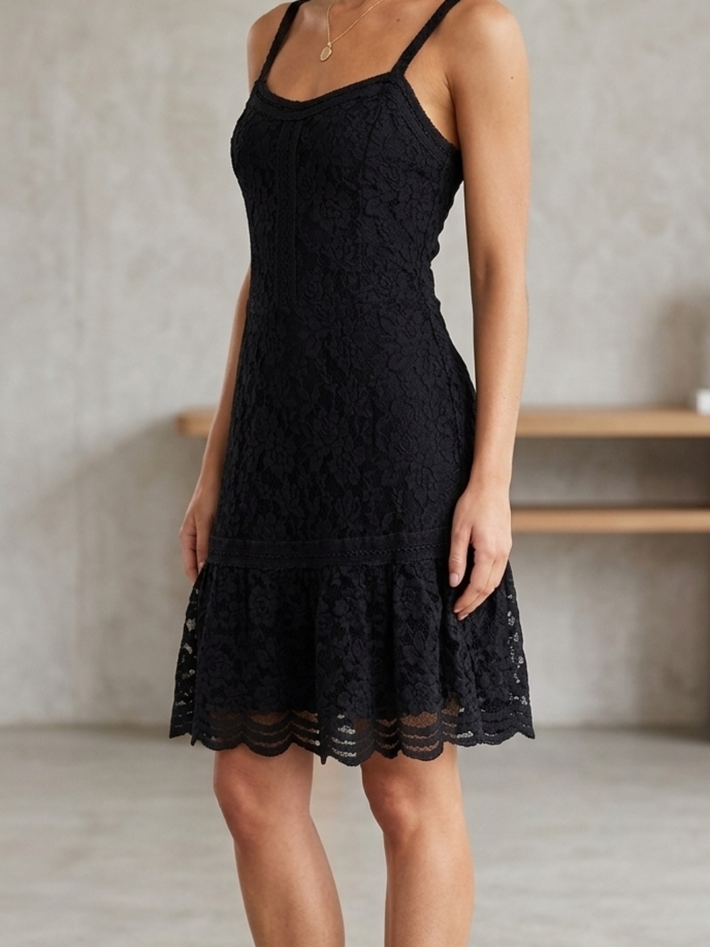 Hollister Black Lace Mini Dress with Ruffled Hem